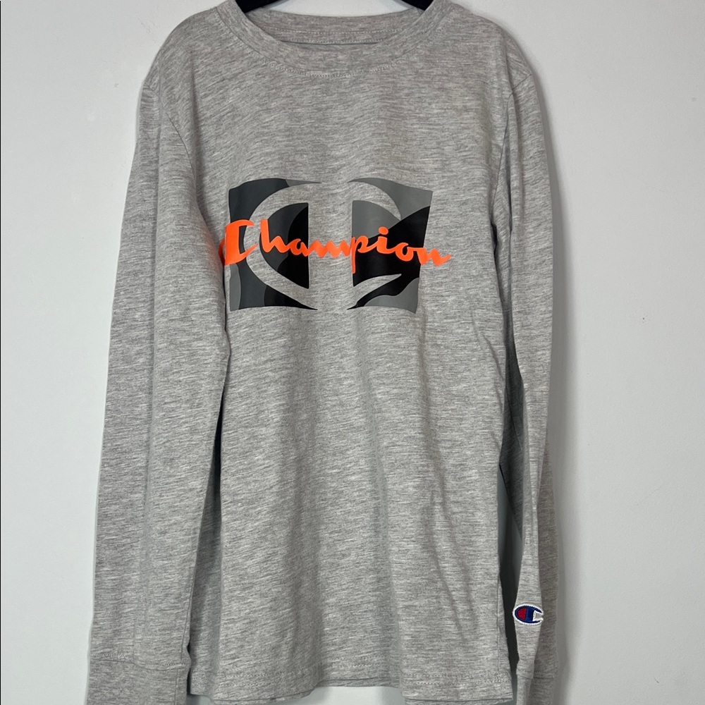 Champion Kids Heather Gray and Orange Long Sleeve Shirt Boys Size Medium